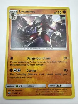 Pokemon Card Lycanroc Burning Shadows Holo Rare 75/147 Near Mint - Image 1