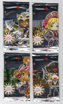 Maple Story Set 1 Booster Lot, 4 Sealed Packs Full Art Set 2007 Maplestory Cards - Image 1