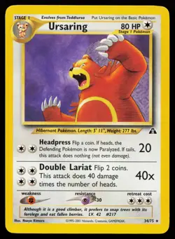 Ursaring 34/75 Rare Neo Discovery Non Holo Pokemon Card - Image 1
