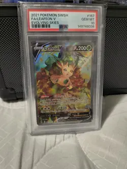 PSA 10 Leafeon V (Alternate Full Art) 167/203 SWSH07: Evolving Skies Holo - Image 1
