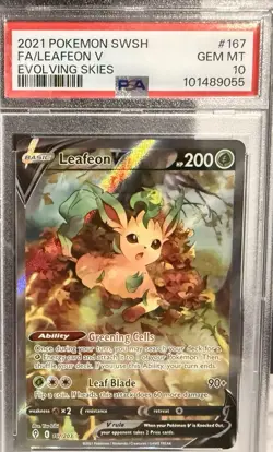 PSA 10 Leafeon V (Alternate Full Art) 167/203 SWSH07: Evolving Skies Holo - Image 1