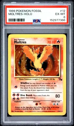 1999 Pokemon Fossil Moltres-Holo #12 Card Graded PSA 6 Excellent - Image 1