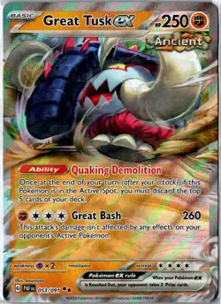 Pokemon Card - Great Tusk ex Paldean Fates 053/091 2024 Double Rare Near Mint - Image 1