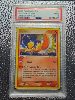 2005 Pokemon EX Unseen Forces Ho-Oh Reverse Stamped Holo Foil Rare #27 PSA 9 - Image 1