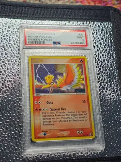 2005 Pokemon EX Unseen Forces Ho-Oh Reverse Stamped Holo Foil Rare #27 PSA 9 - Image 2