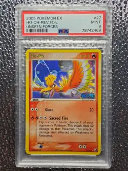 2005 Pokemon EX Unseen Forces Ho-Oh Reverse Stamped Holo Foil Rare #27 PSA 9 - Image 4