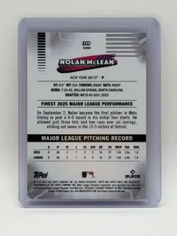 2026 Topps Finest Nolan McLean RC Orange Mini Diamond Rare Color Match /25 Mets - Image 2