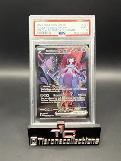 2025 POKEMON DESTINED RIVALS SPECIAL ILLUSTRATION TEAM ROCKET'S MEWTWO EX PSA 9 - Image 1