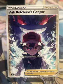 Custom Pokemon Ash Ketchum's Gengar Waifu Doujin ACG DIY Trainer Full Art Card - Image 1