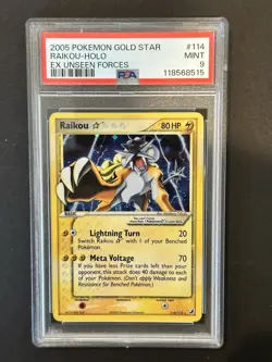 2005 Pokemon Raikou Gold Star Holo PSA 9 #114 Unseen Forces - Image 1