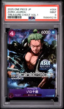 PSA 9 Zoro-Juurou SR Parallel Asia Promo One Piece Treasure Chest Vol.1 #004 - Image 1