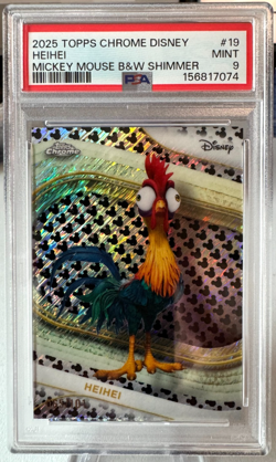2025 Topps Chrome Disney HeiHei Black and White Shimmer /101 PSA 9 Moana!! - Image 1