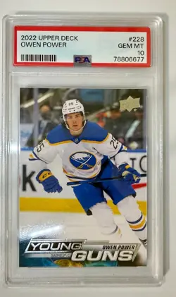 Owen Power - PSA 10 GEM MINT 2022 Upper Deck Young Guns #228 Buffalo Sabres RC - Image 1