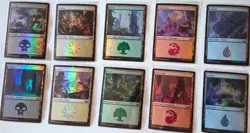 VINTAGE MAGIC THE GATHERING LAND HOLO CARDS (( 10 CARDS )) ALL HOLO CARDS - Image 1