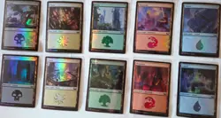 VINTAGE MAGIC THE GATHERING LAND HOLO CARDS (( 10 CARDS )) ALL HOLO CARDS - Image 2