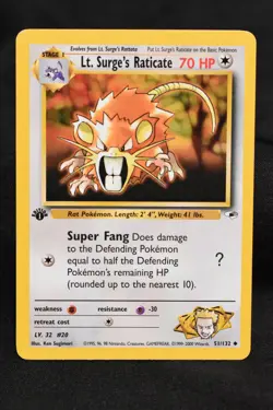 Lt. Surge's Raticate 1st Edition 51/132 LP Gym Heroes Regular Uncommon Pokemon - Image 1