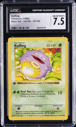 1999 POKEMON BASE SET 1ST EDITION #51/102 KOFFING CGC 7.5 - Image 1