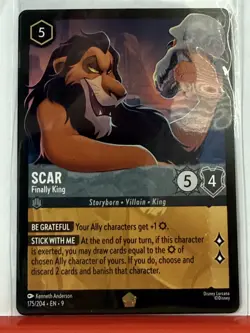 Scar Finally King 175/204 Legendary Lorcana Disney Card Mint Condition - Image 1