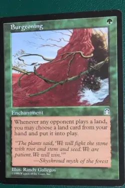 Burgeoning MTG Stronghold Rare 1998 Green Enchantment LP+/NM- Vintage Magic - Image 1