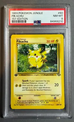 1999 Pokemon Pikachu 1st EDITION, #60/64 Graded PSA 8 - Image 1
