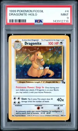 1999 POKEMON FOSSIL #4 DRAGONITE-HOLO PSA 9 - Image 1