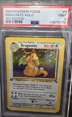 1999 POKEMON FOSSIL 1ST EDITION #4 DRAGONITE-HOLO PSA 9 - Image 1