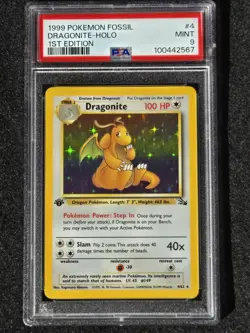 1999 POKEMON FOSSIL 1ST EDITION #4 DRAGONITE-HOLO PSA 9 - Image 1