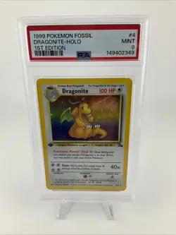 1999 Pokemon Fossil 1st Edition #4 Dragonite Holo PSA 9 MINT - Image 1