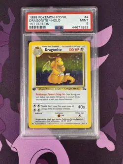 1999 POKEMON FOSSIL 1ST ED #4 DRAGONITE-HOLO PSA 9 - Image 1
