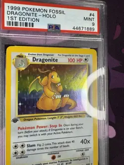 1999 POKEMON FOSSIL 1ST ED #4 DRAGONITE-HOLO PSA 9 - Image 3