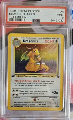 PSA 9 1st EDITION DRAGONITE HOLO 4/62 1999 FOSSIL POKEMON - Image 1