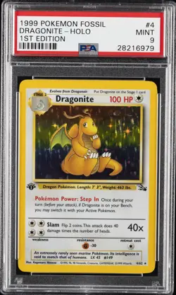 1999 POKEMON FOSSIL 1ST ED #4 DRAGONITE-HOLO PSA 9 - Image 1