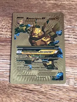 MEGA M Mecha Pikachu EX 2/15 Gold Foil Fan Art Display Card HP 1900 Rare NVRPla - Image 1