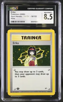 CGC 8.5 NM/Mint+ Erika 16/132 HOLO RARE 1st Edition Gym Heroes Pokemon Card - Image 1