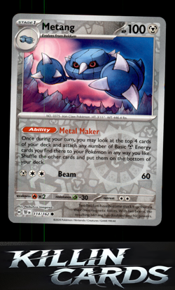 Reverse Holofoil Metang 114/162 Pokemon Common SV05: Temporal Forces Card NM - Image 1