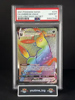 2021 Pokemon Sword & Shield Evolving Skies Fa Secret Umbreon Vmax #214 PSA 10 - Image 1