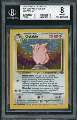 1999 Pokemon Jungle Clefable Square Cut Error Holo Rare #1 BGS 8 - Image 1