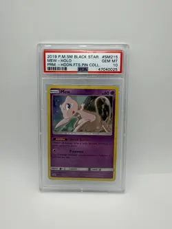 2019 Pokemon Sun & Moon Black Star Mew Holo Promo Pin SM215 PSA 10 - Image 1