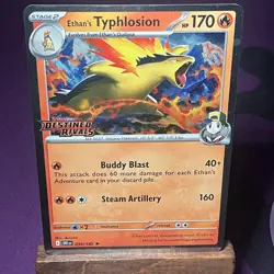 NM+ Ethan's Typhlosion 034/182 Pre Release STAMPED Promo Destined Rivals Pokemon - Image 1