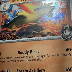 NM+ Ethan's Typhlosion 034/182 Pre Release STAMPED Promo Destined Rivals Pokemon - Image 3