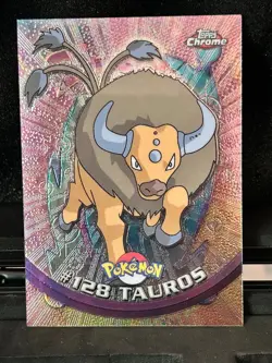 2000 Pokemon Topps Chrome #128 Tauros Holo Foil TV Animation Edition LP - Image 1