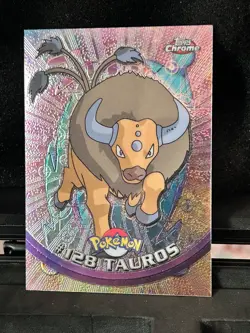 2000 Pokemon Topps Chrome #128 Tauros Holo Foil TV Animation Edition LP - Image 2