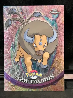2000 Pokemon Topps Chrome #128 Tauros Holo Foil TV Animation Edition LP - Image 3