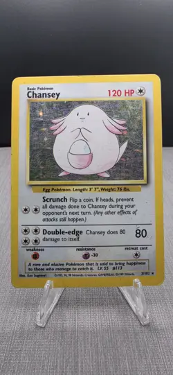 Pokemon Base Set Unlimited Chansey Holofoil Card 3/102 HP - Image 1