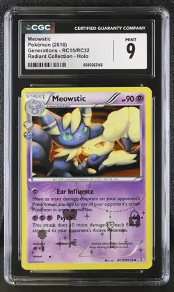 CGC 9 MINT Meowstic Generations RC15/RC32 Radiant Collection Holo Pokemon Card - Image 1