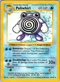 Poliwhirl 38/102 Uncommon Base Set Shadowless Pokemon Unlimited Damaged - Image 1