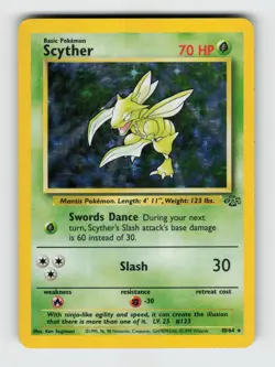 Scyther 10/64 Unlimited Holo Rare Jungle Pokemon 1999 Moderately Played - Image 1