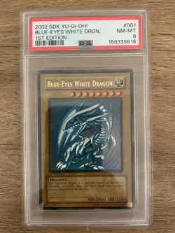 2002 Yu-Gi-Oh Kaiba 1st Edition Blue-Eyes White Dragon #SDK-001 PSA 8 - Image 1