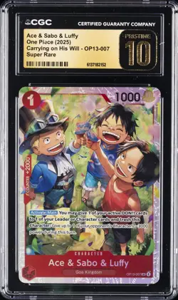 2025 ONE PIECE #OP13-007 ACE & SABO & LUFFY CGC 10 PRISTINE - Image 1