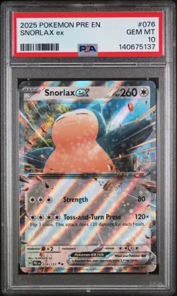2025 Pokemon Pre EN-Prismatic Evolutions Snorlax EX PSA 10 #076 - Image 1
